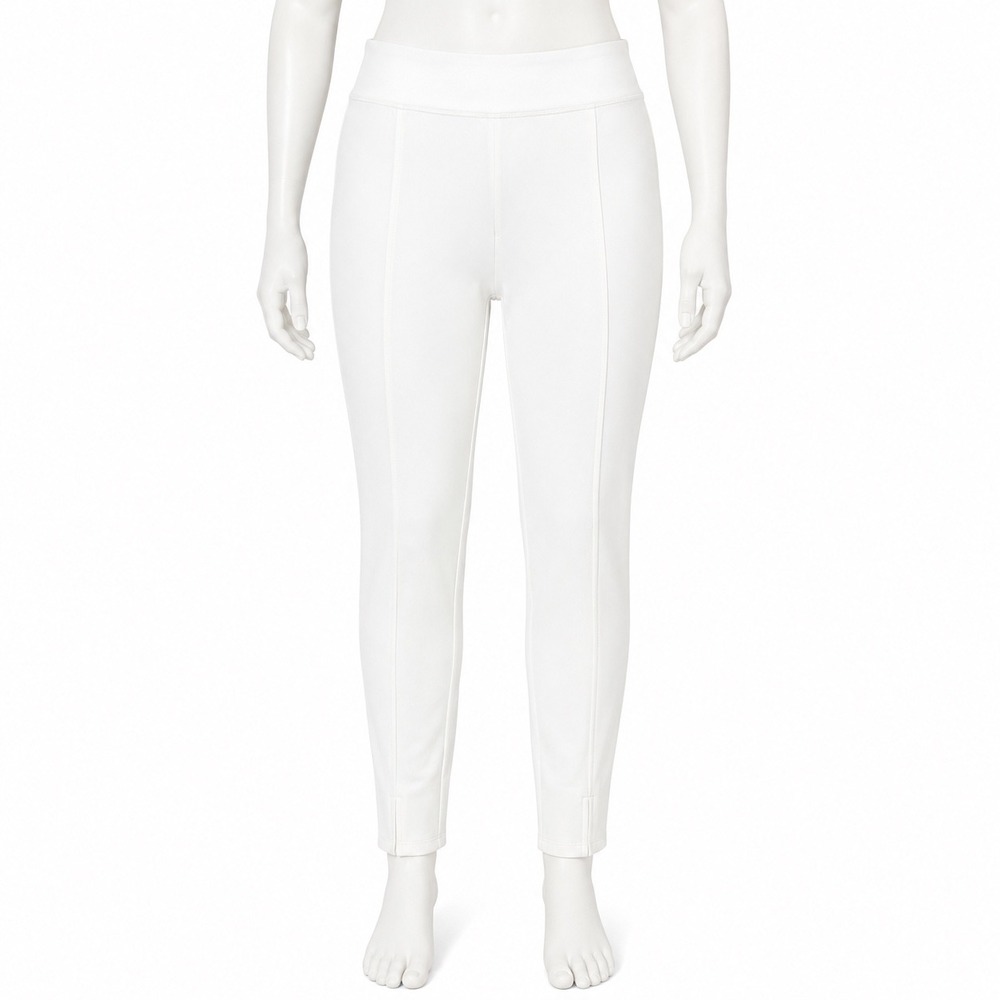 Express Faux Leather Leggings Womens L White Pintuck Seam Split Hem Vegan Pants